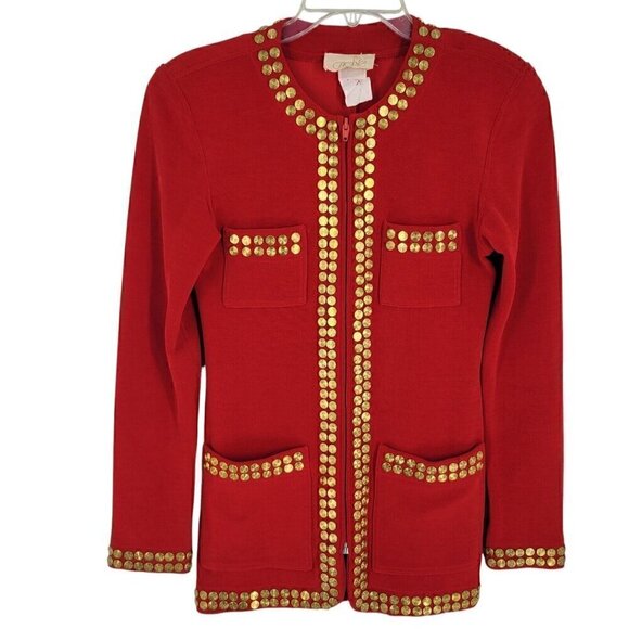 Vintage Cache Red Blazer Studded Statement Power Jacket Designer steampunk Small - Picture 1 of 4